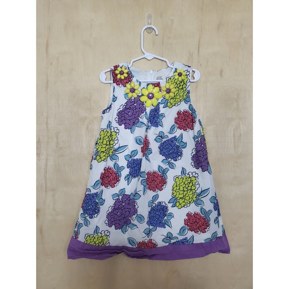 Girl's 5-6Y Mini Boden Sleeveless Dress Beaded Neckline Medallion Floral